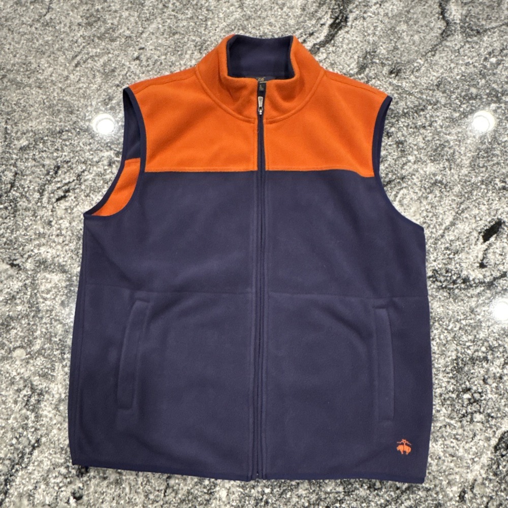 Brooks Brothers 356 Men's Vest Orange Navy Size XL Fleece Sleeveless Full Zip
